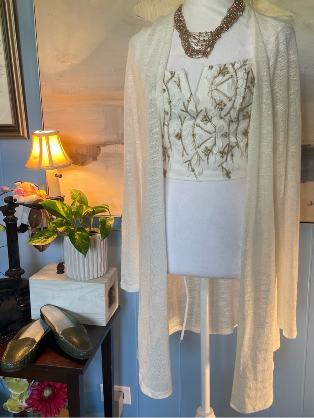 As U Wish Cream Open-Front Lightweight Shrug